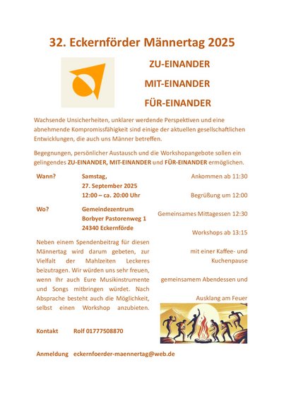 Einladung zum 32. Eckernförder Männertag 2025 am 27. September 2025 von 12.00 - ca. 20.00  Uhr